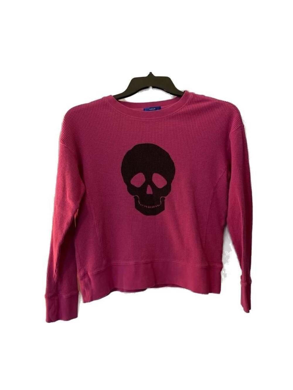 AQUA Athletic Pink Waffle Knit Skull Graphic Sweatshirt Size M